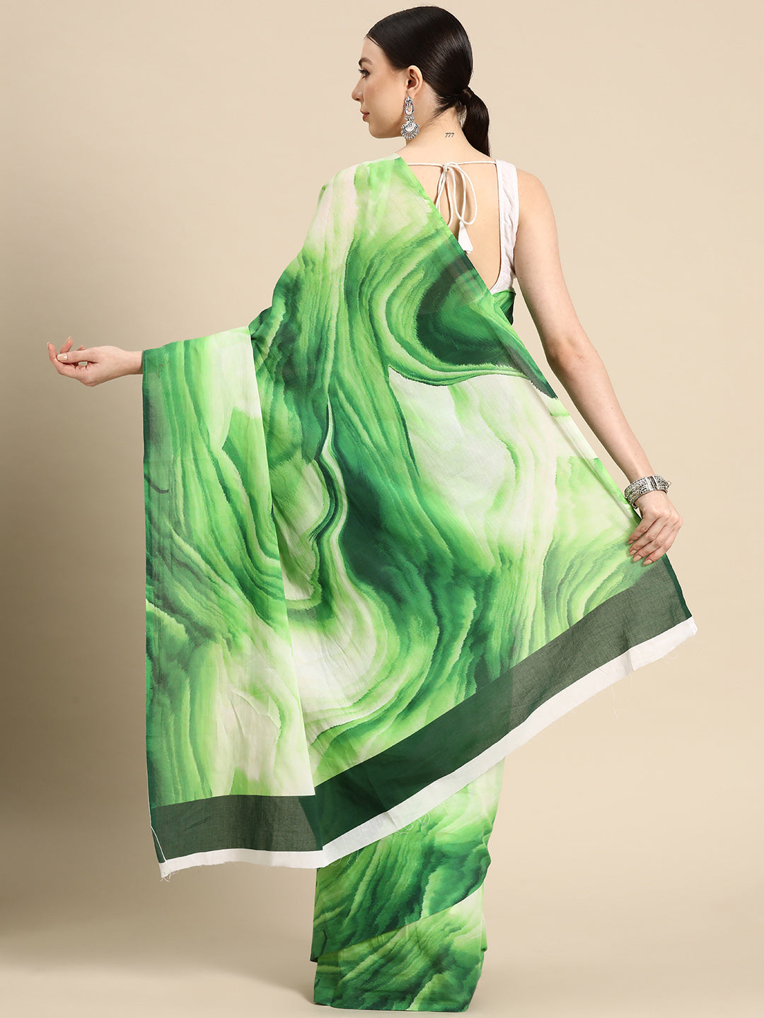 Buta Buti Green Colour Abstract Printed Pure Cotton Saree With Unstitched Blouse