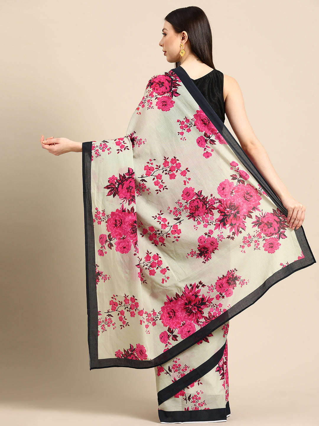 Buta Buti Green Colour Floral Printed Pure Cotton Saree With Unstitched Blouse