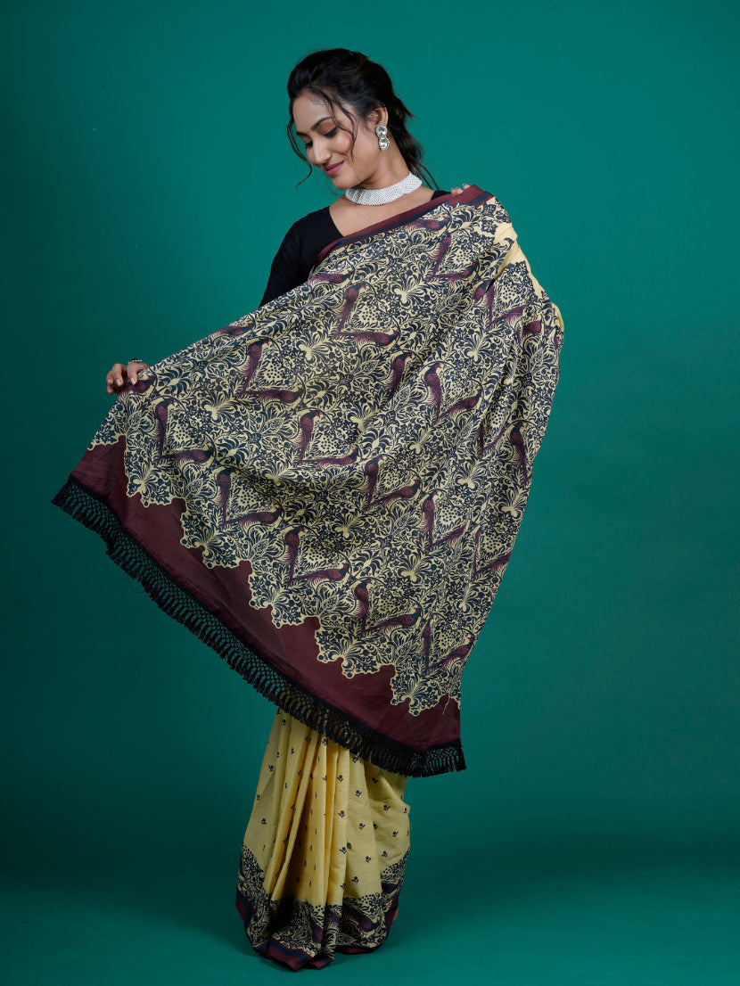 Buta Buti Ethnic Printed Cotton Tasseled Saree
