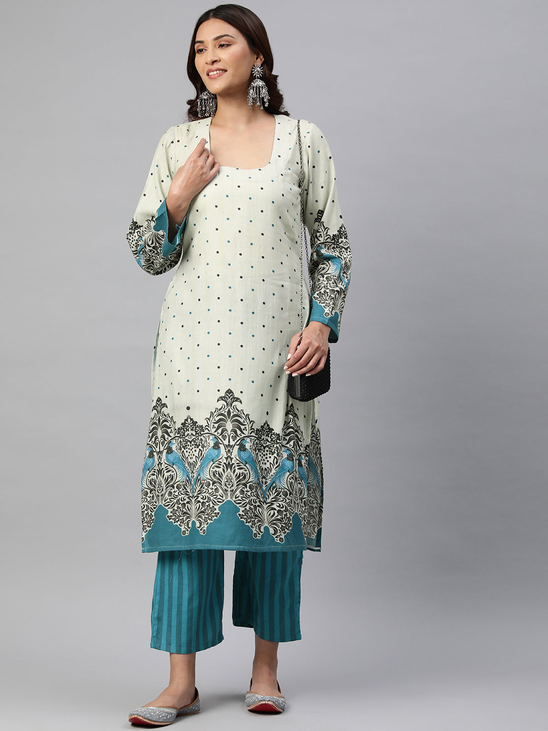 Beige Color Floral Printed Pure Cotton Kurta Set