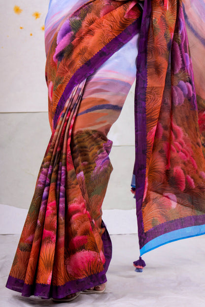 BlueWild wood scape saree