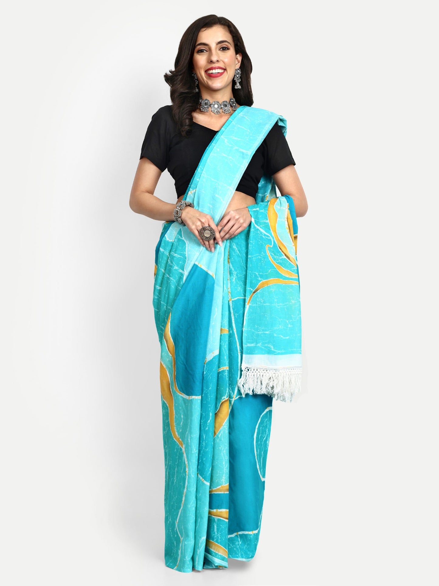 Buta Buti Batik Print Pure Cotton Tasseled Saree