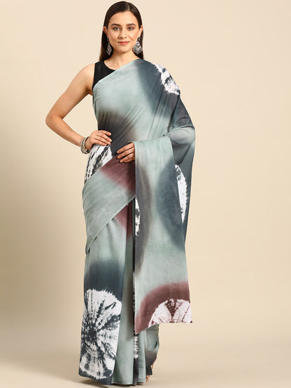 Buta Buti Grey Colour Tie and Dye Printed Pure Cotton Saree With Unstitched Blouse And Lace