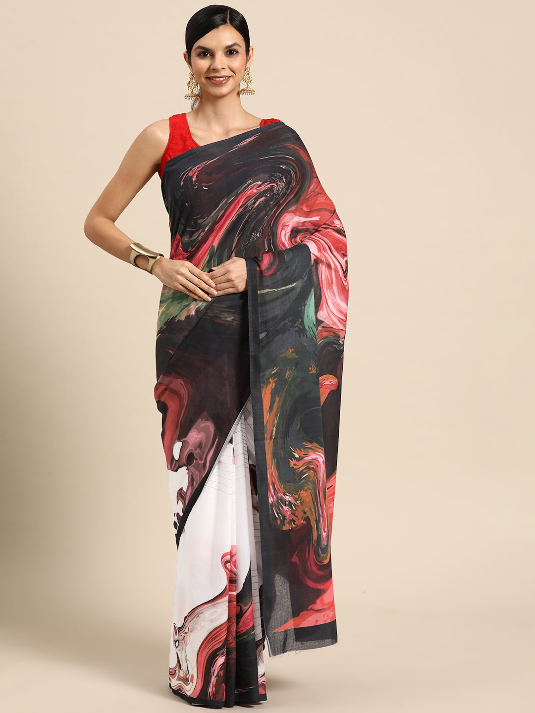 Buta Buti Red Colour Abstract Printed Pure cotton Saree With Unstitched Blouse