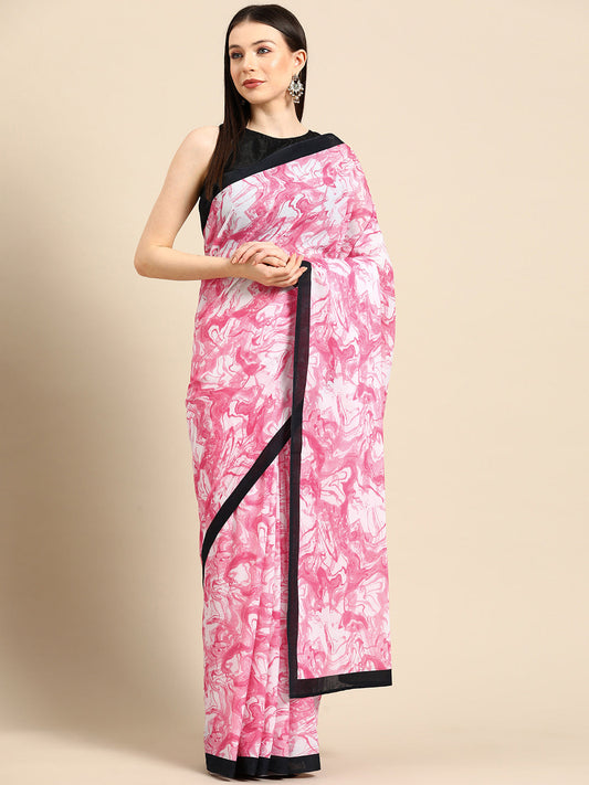 Buta Buti Pink Colour Abstract  Printed Pure Cotton Saree With Unstitched Blouse