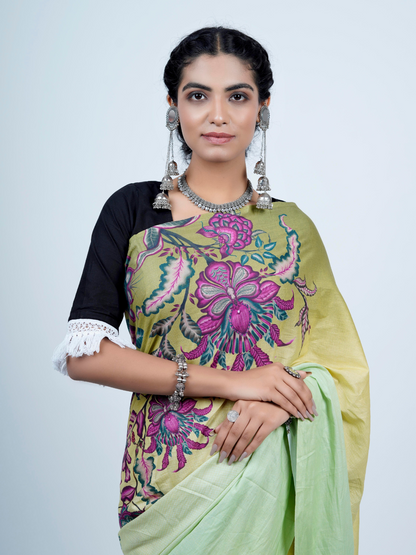 Buta Buti Chintz Floral Printed Cotton Tasseled Saree