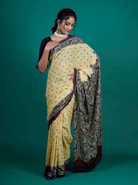 Buta Buti Ethnic Printed Cotton Tasseled Saree