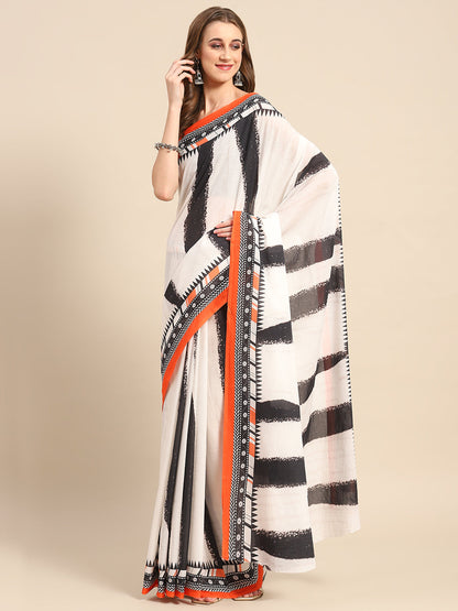 Buta Buti Black Color Abstract  Printed Saree With Unstitched Blouse