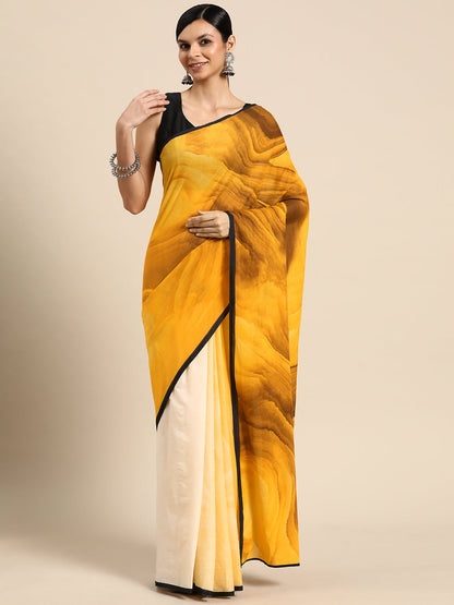 Yellow Abstract Cotton Saree