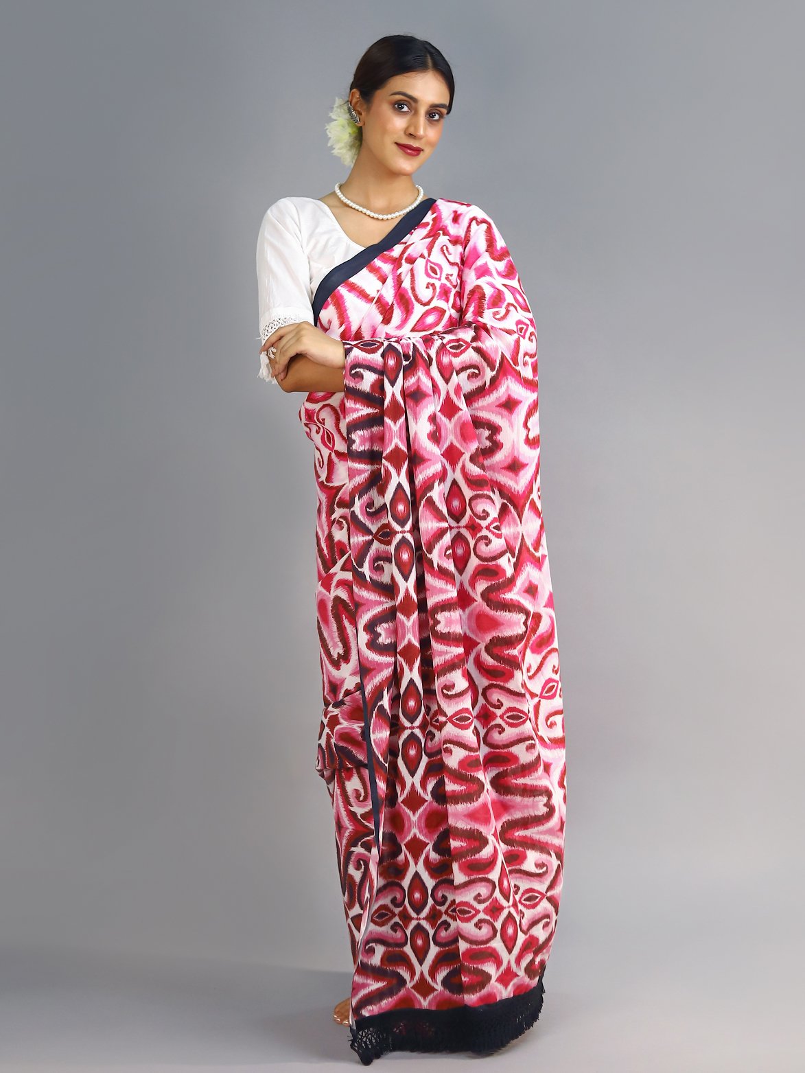 Buta Buti Pink Colour Tie and Dye Printed Pure Cotton Saree With Unstitched Blouse And Lace