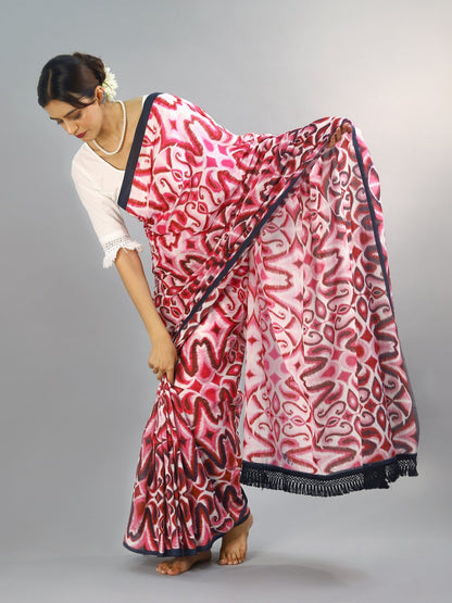 Buta Buti Pink Colour Tie and Dye Printed Pure Cotton Saree With Unstitched Blouse And Lace