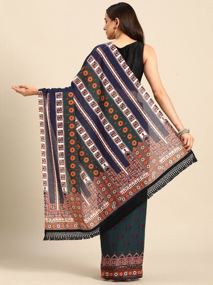 Buta Buti Multi Colour Abstract Printed Pure Cotton Saree With Unstitched Blouse And Lace