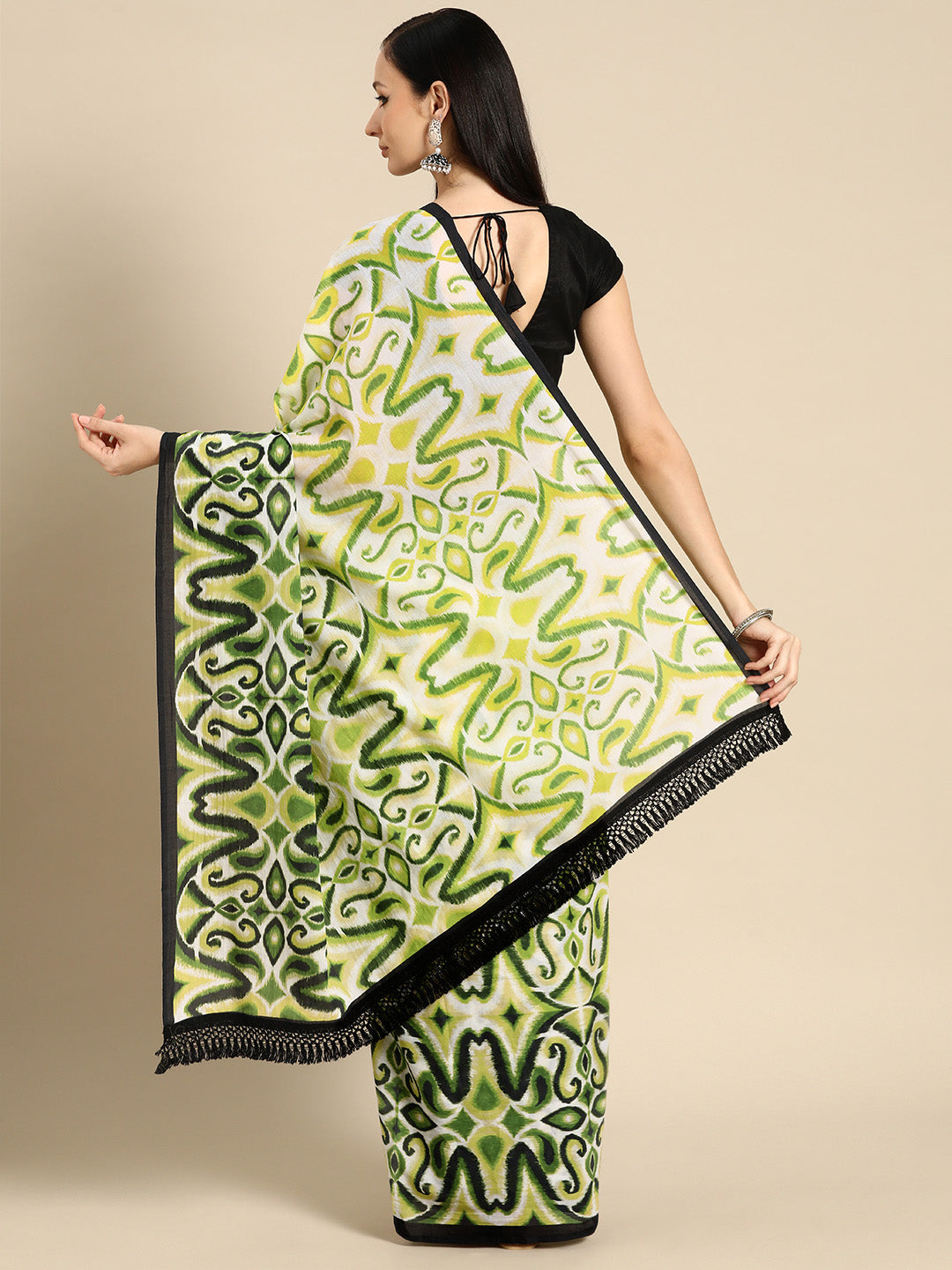 Buta Buti Green Colour Floral Printed Pure Cotton Saree With Unstitched Blouse And Lace