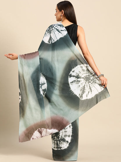 Buta Buti Grey Colour Tie and Dye Printed Pure Cotton Saree With Unstitched Blouse And Lace