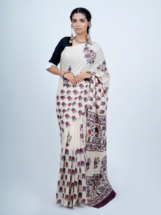 Buta Buti Chintz Floral Printed Cotton Tasseled Saree