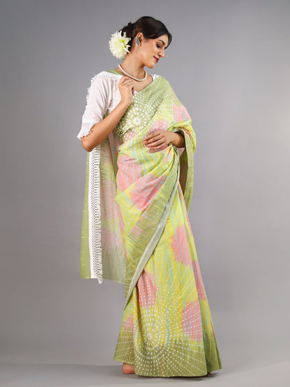 Green Tie-Dye Cotton Saree