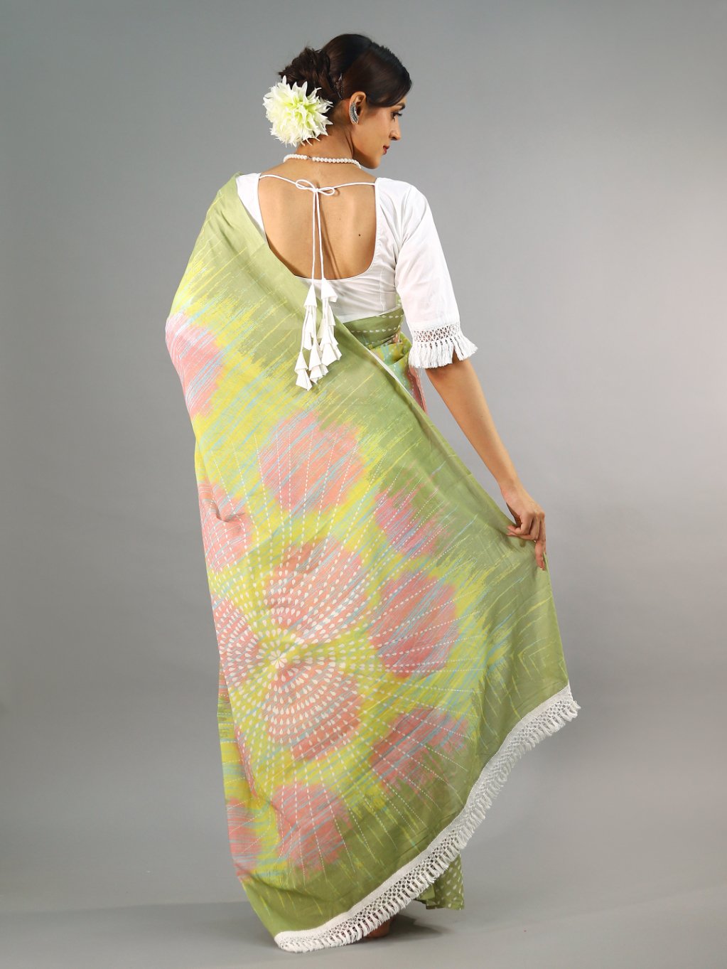 Green Tie-Dye Cotton Saree