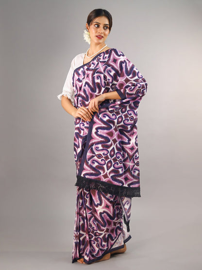 Buta Buti Purple Colour Tie and Dye Printed Pure Cotton Saree With Unstitched Blouse And Lace