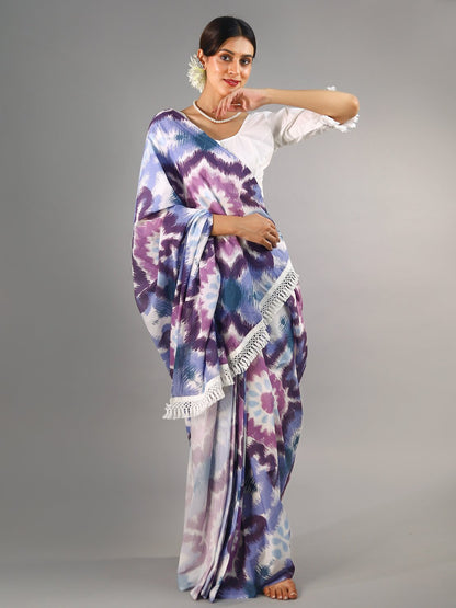 Buta Buti Purple Colour Abstract Printed Pure Cotton Saree With Unstitched Blouse And lace