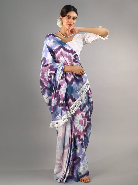 Buta Buti Purple Colour Abstract Printed Pure Cotton Saree With Unstitched Blouse And lace