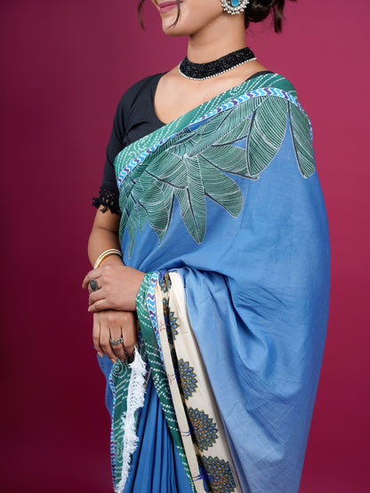 Botanical Cotton Saree with Tassels