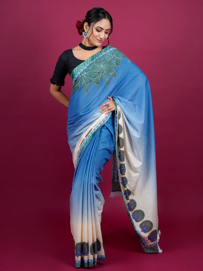 Botanical Cotton Saree with Tassels