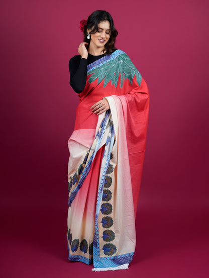 Buta Buti Botanical Printed Cotton Saree With Tassels Embellishment