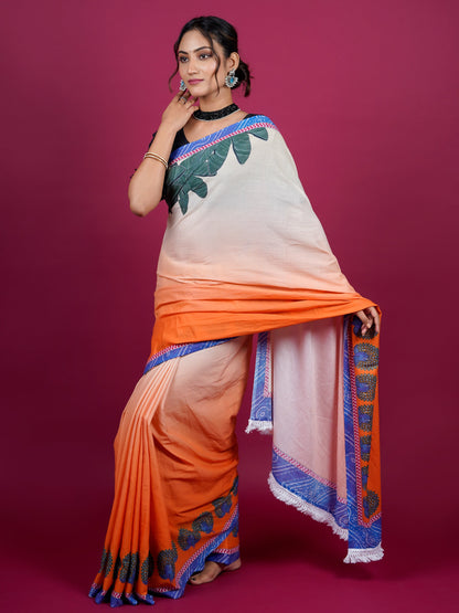 Buta Buti Botanical and Gradient Printed Cotton Saree With Tassels Embellishment