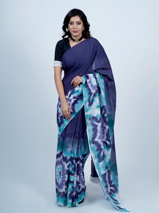 Buta Buti Ikat Ombre Printed Pure Cotton Tasseled Saree