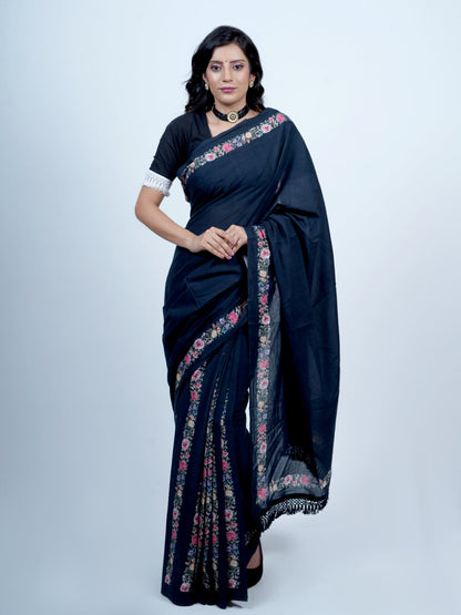 Buta Buti Floral Printed Pure Cotton Tasseled Printed Saree