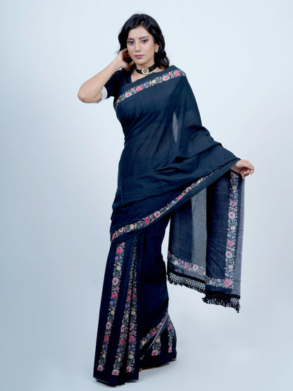 Buta Buti Floral Printed Pure Cotton Tasseled Printed Saree