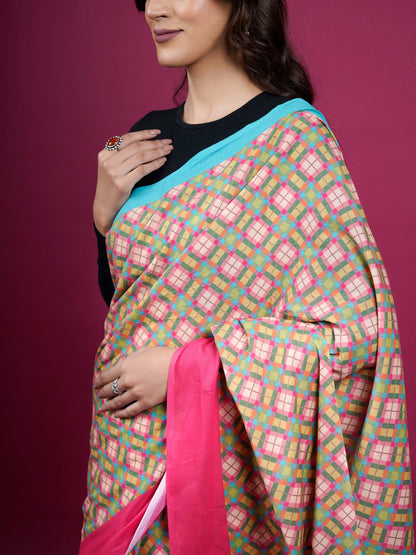 Checked Cotton Saree with Tassels