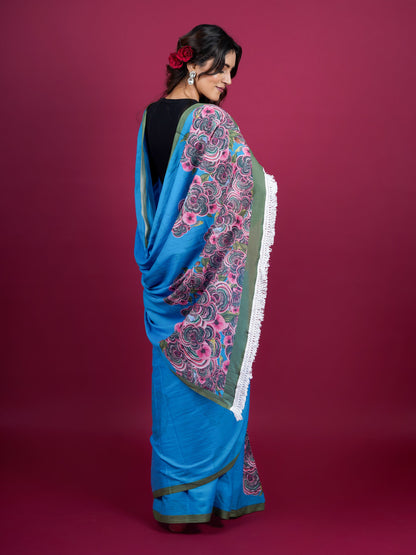 Buta Buti Floral Printed Cotton Saree With Tassels Embellishment