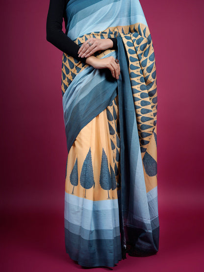 Buta Buti Botanical Printed Cotton Saree With Tassels Embellishment