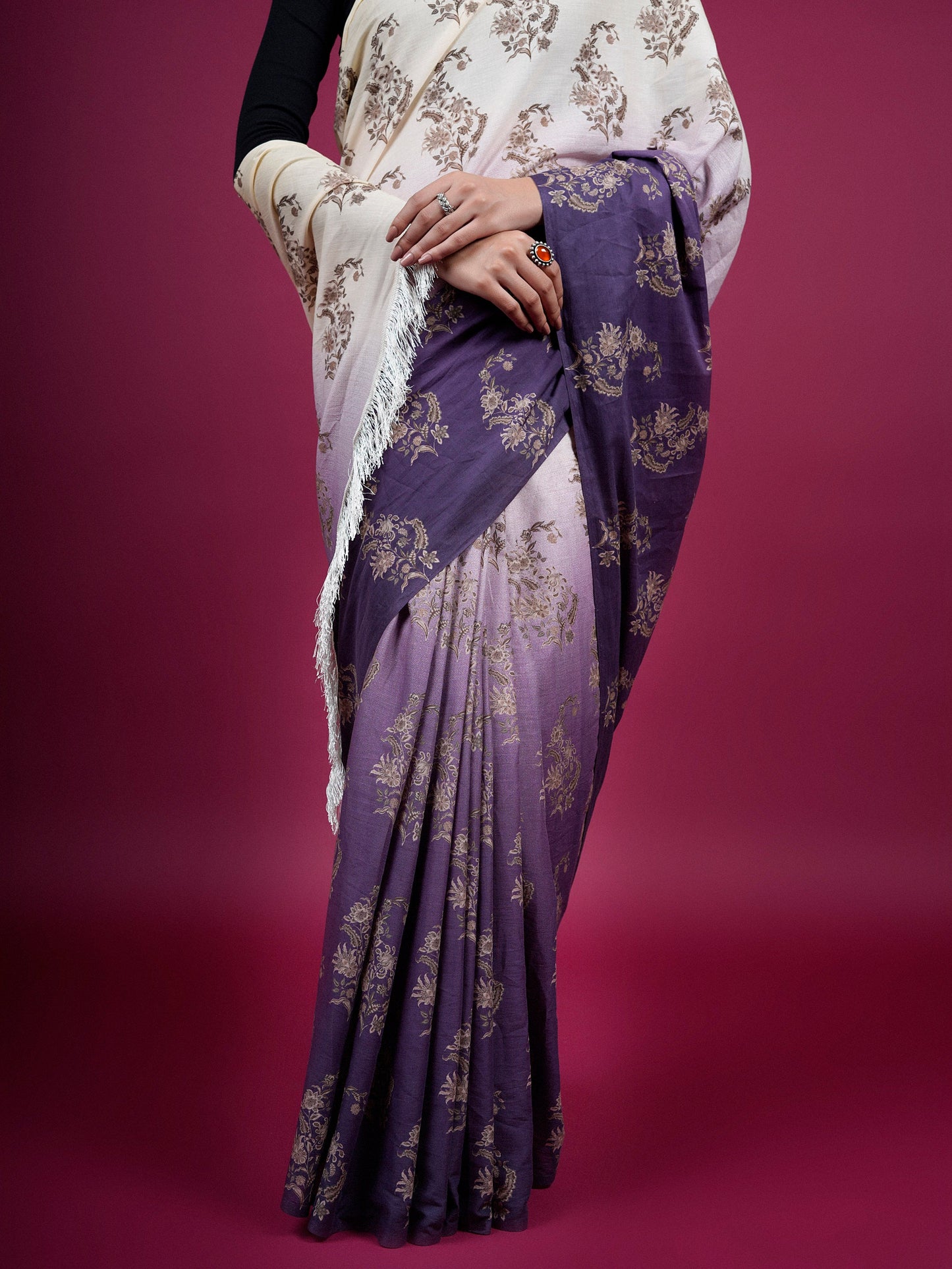 Chintz Floral Cotton Saree with Tassels