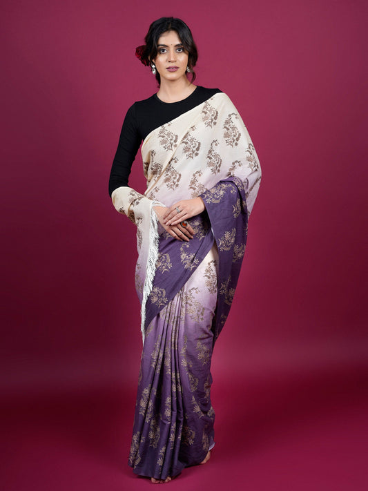 Chintz Floral Cotton Saree with Tassels