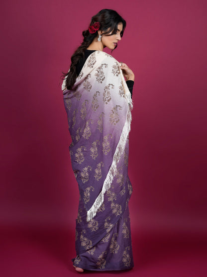 Chintz Floral Cotton Saree with Tassels