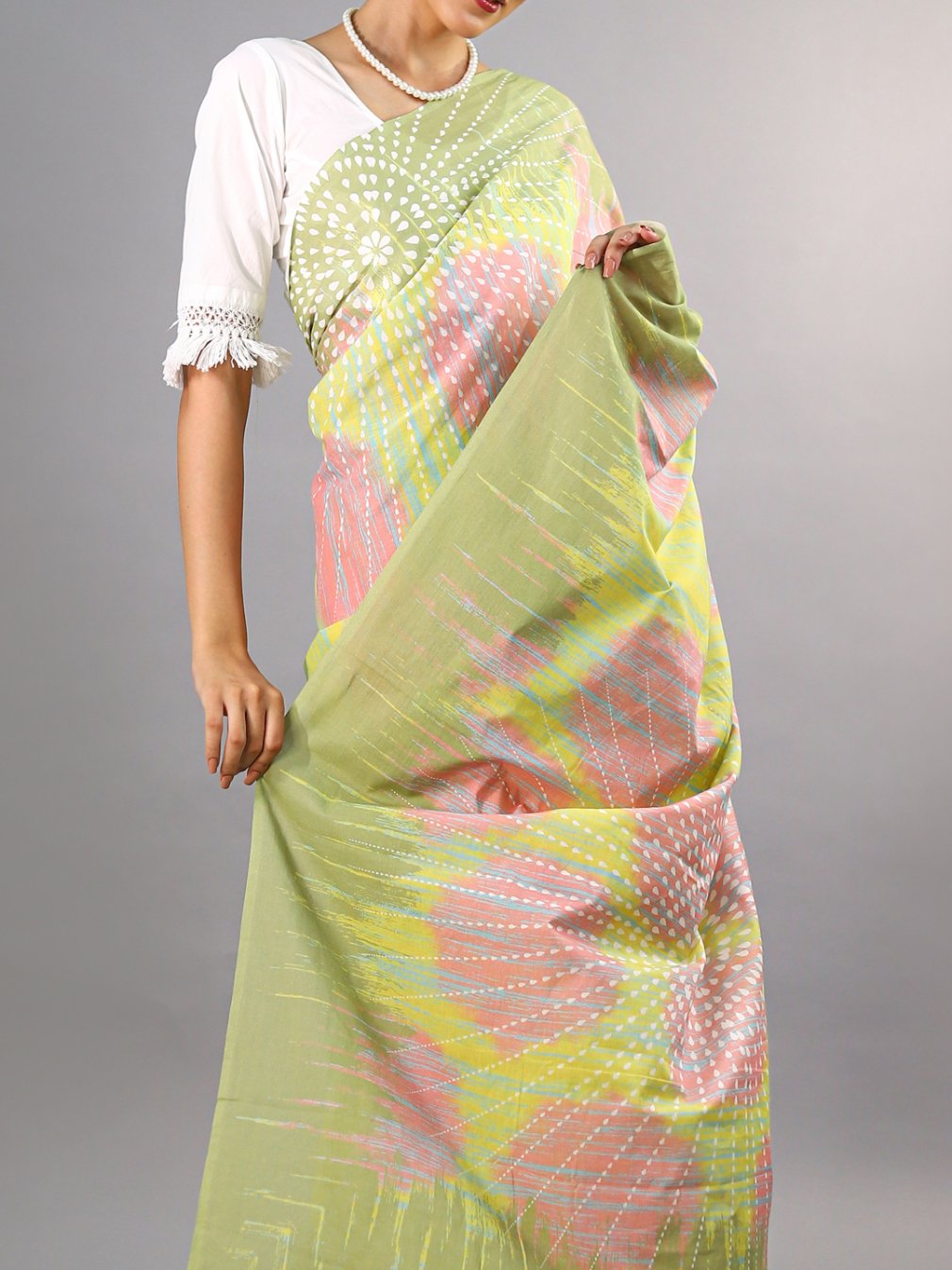 Green Tie-Dye Cotton Saree