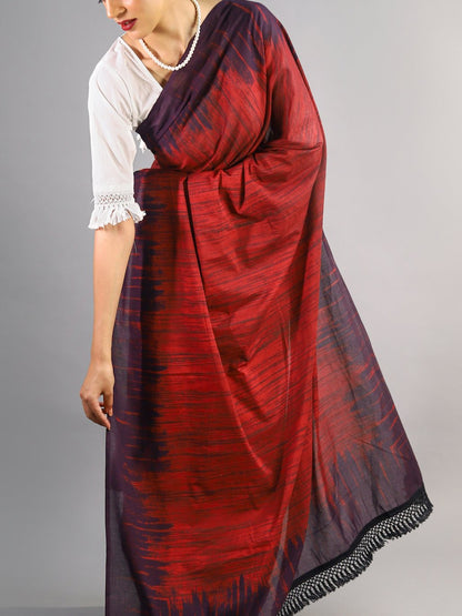 Buta Buti Red Colour Tie and Dye Printed Pure Cotton Saree With Unstitched Blouse And Lace