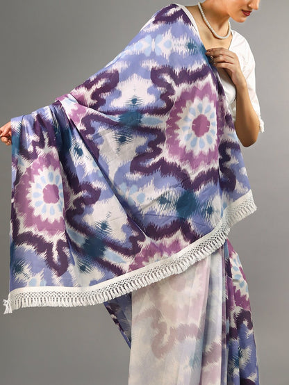 Buta Buti Purple Colour Abstract Printed Pure Cotton Saree With Unstitched Blouse And lace