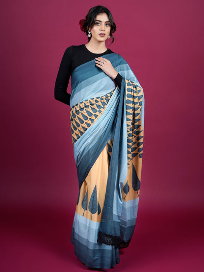 Buta Buti Botanical Printed Cotton Saree With Tassels Embellishment