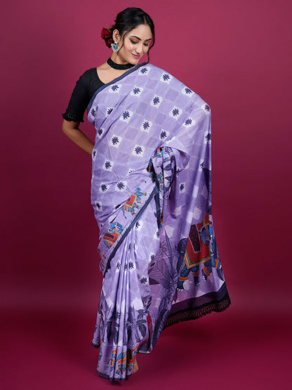 Buta Buti Botanical Printed Cotton Saree With Tassels Embellishment