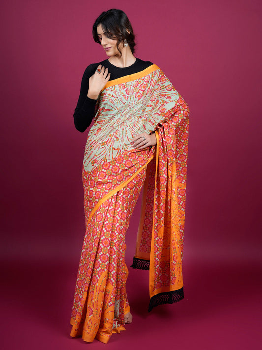 Buta Buti Floral and Pixel Printed Cotton Saree With Tassels Embellishment