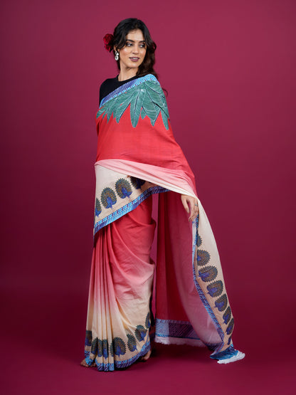 Buta Buti Botanical Printed Cotton Saree With Tassels Embellishment