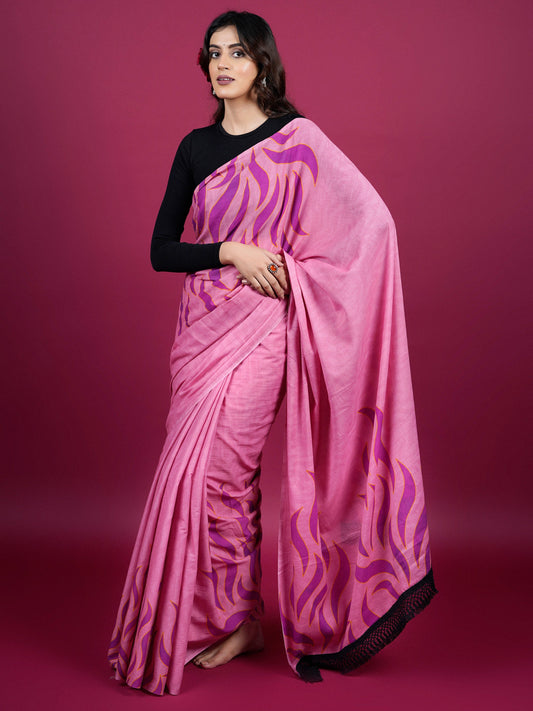 Buta Buti Abstract Printed Cotton Saree With Tassels Embellishment