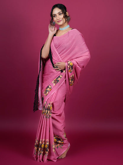 Floral Cotton Saree with Tassels