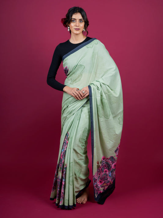 Floral Cotton Saree with Tassels